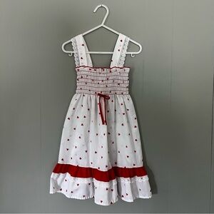 Adorable Heart Toddler Dress | Approx 3/4T | White With Red Hearts + Ruffle Top